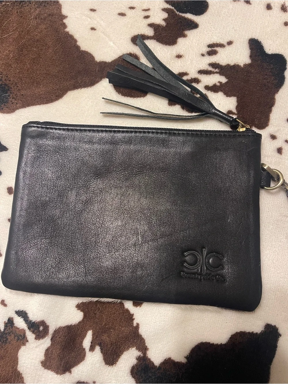 Black & White Cowhide Checker Wristlet Clutch Lippy - Women Bags